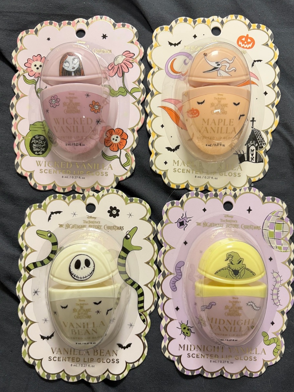 Set of 4 Disney Tim Burton Nightmare Before Christmas Vanilla Lip Gloss BN